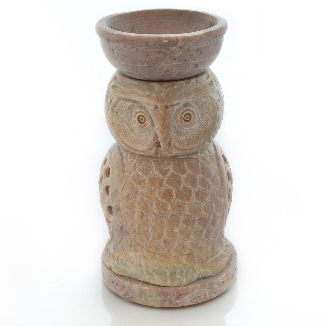 SAVON Stone Essential Oil Diffuser Owl tealight Stand Handmade Aromatherapy Non Electric Plastic Free