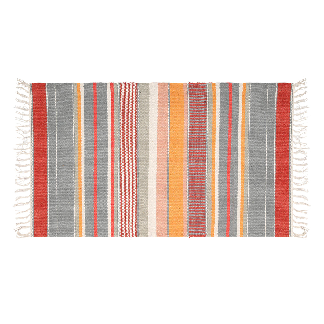 Cotton Flatweave Area Rug Woven Multi Color Stripes 1172