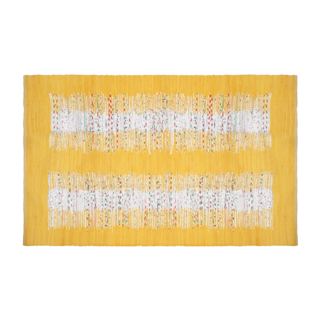 Cotton Flatweave Area Rug  Woven Mustard Ikat Boho 1176