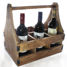 Load image into Gallery viewer, SAVON 6 Bottle Wine Rack Carrier Caddy Crate 14 inch Wood Rustic Glasses Beer Holder
