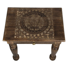 Load image into Gallery viewer, Wooden Side end Table Square Tree of Life Carved
