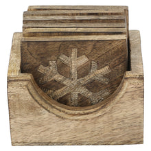 Load image into Gallery viewer, Wooden Square Coaster Snowflake set of 6 with stand rustic
