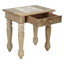 Load image into Gallery viewer, Wooden Side end Table Square White Paisely Carved
