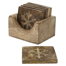 Load image into Gallery viewer, Wooden Square Coaster Snowflake set of 6 with stand rustic
