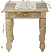 Load image into Gallery viewer, Wooden Side end Table Square White Paisely Carved
